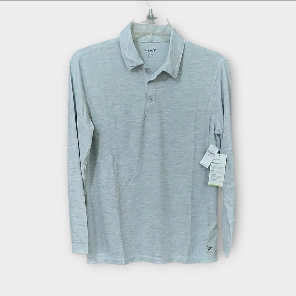 NWT Old Navy Active Heathered Gray Long Sleeve Polo ~sz XL(14-16) School Uniform